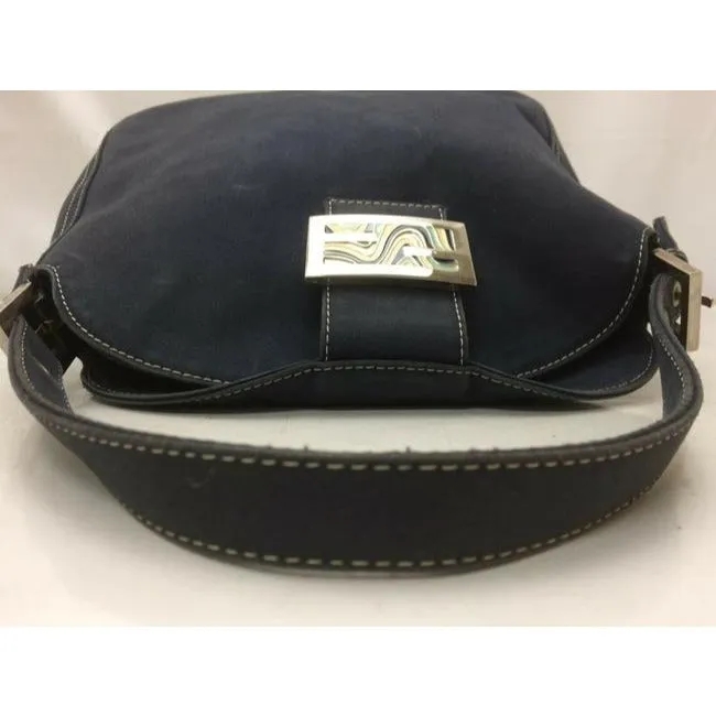 Fendi Limited Edition Baguette Shoulder Heavy Dark Rinse Denim Fabric And Chrome And Enamel Hardware