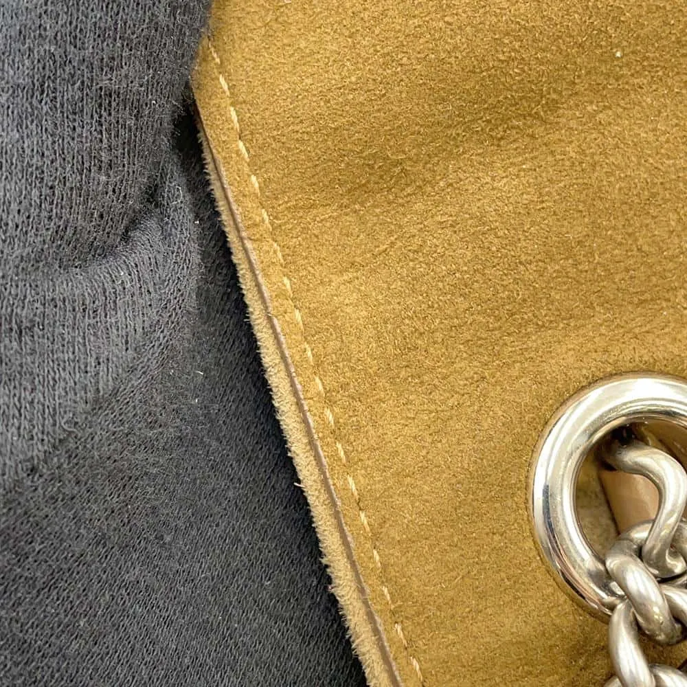FENDI Midi Baguette FF Fabric ChainShoulder Bag Beige 8BR793 Fabric suede