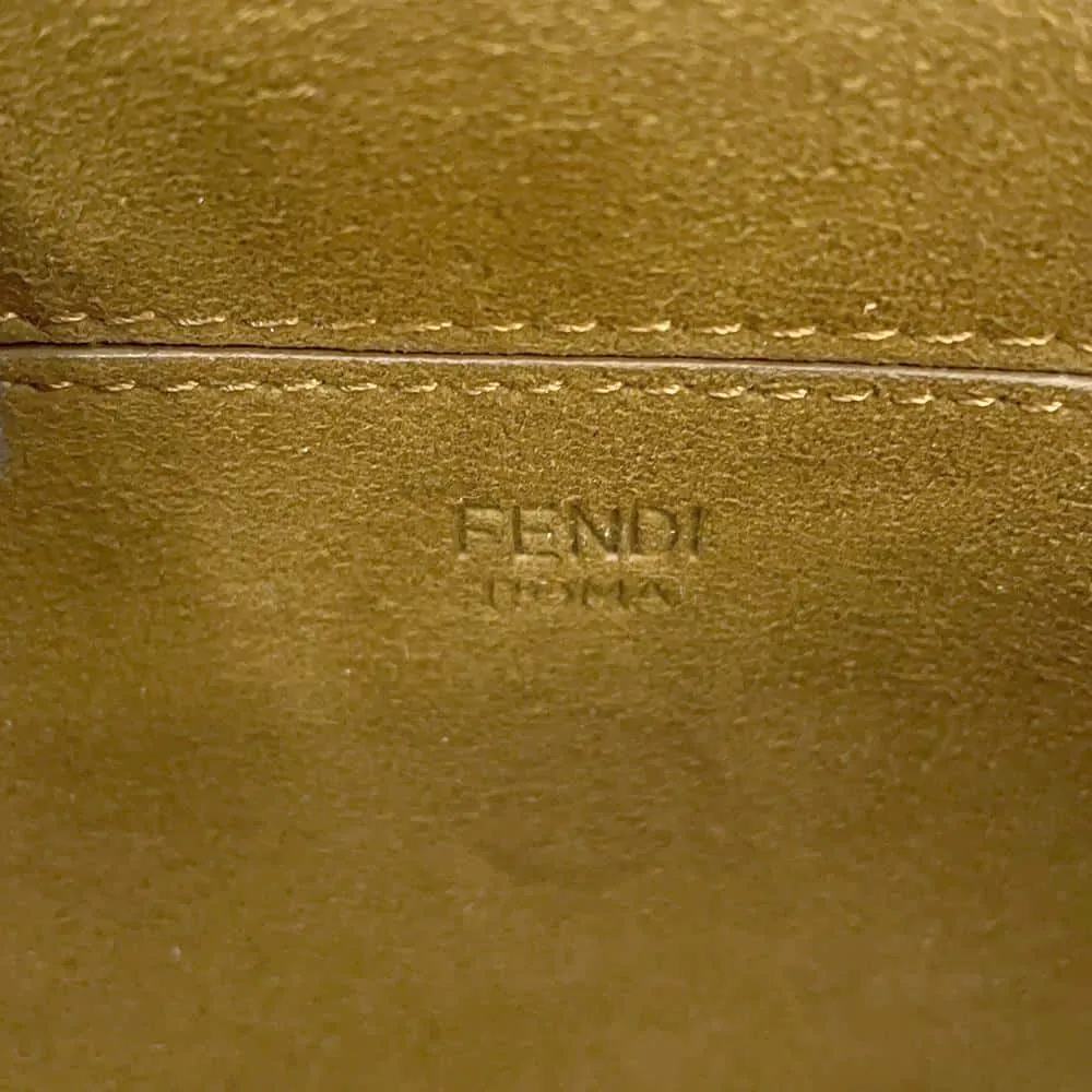 FENDI Midi Baguette FF Fabric ChainShoulder Bag Beige 8BR793 Fabric suede
