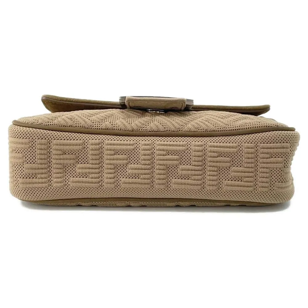 FENDI Midi Baguette FF Fabric ChainShoulder Bag Beige 8BR793 Fabric suede