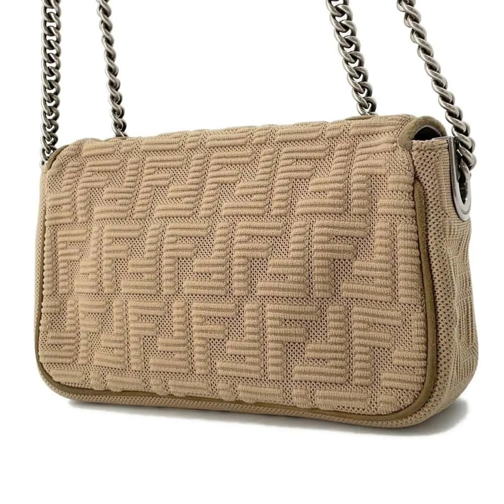 FENDI Midi Baguette FF Fabric ChainShoulder Bag Beige 8BR793 Fabric suede