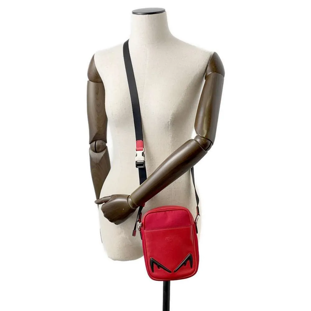 FENDI Monster Shoulder Bag Red 7VA456 Nylon Canvas