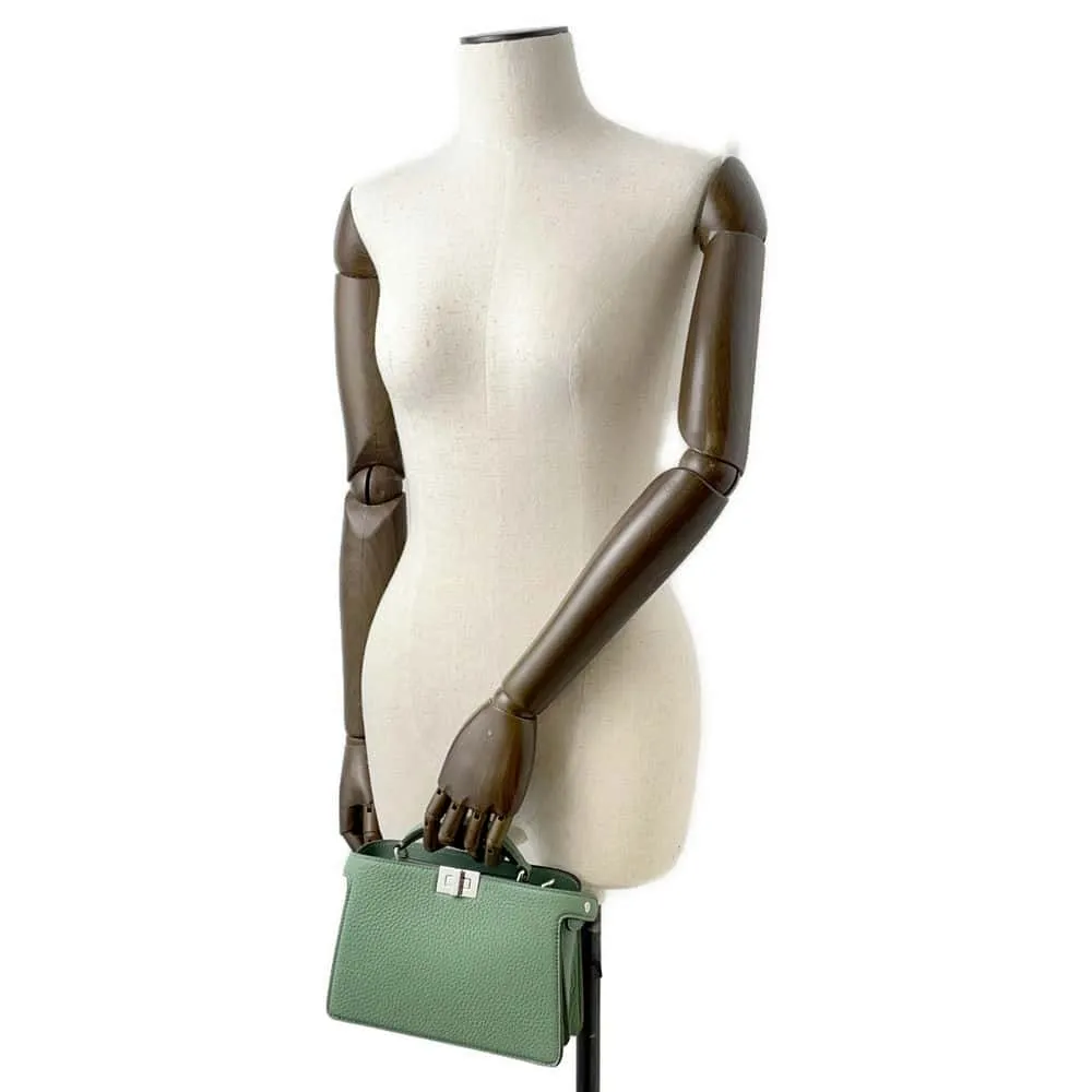 FENDI Peekaboo I.C.U. X-Cross 2WAY Shoulder Bag Green 7VA582 Leather Size Small