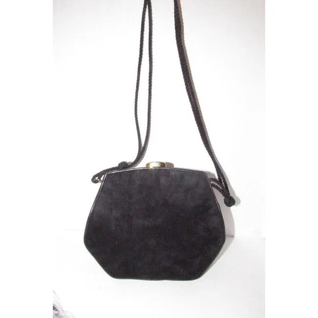 Fendi Shoulder Clutch Two Way Or Dark Navy Blue Suedegold Leather Cross Body Bag