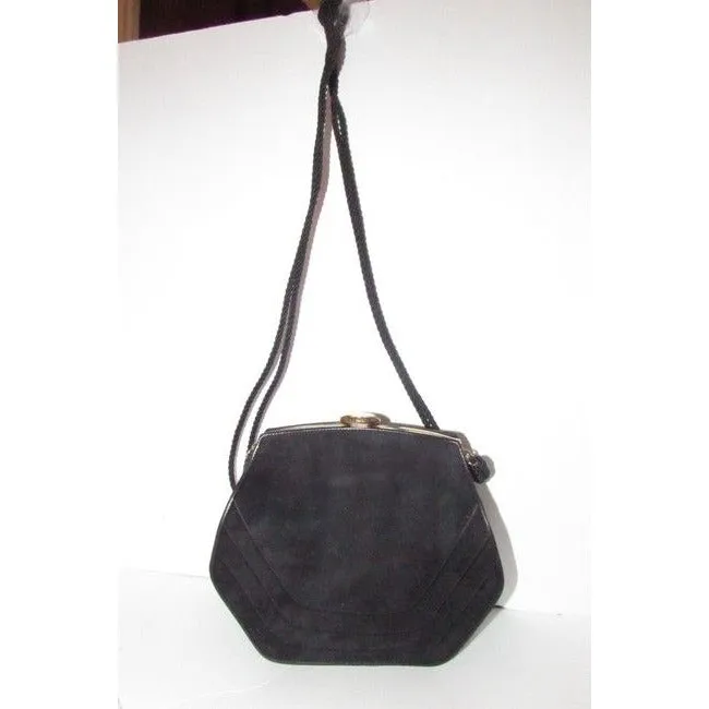Fendi Shoulder Clutch Two Way Or Dark Navy Blue Suedegold Leather Cross Body Bag