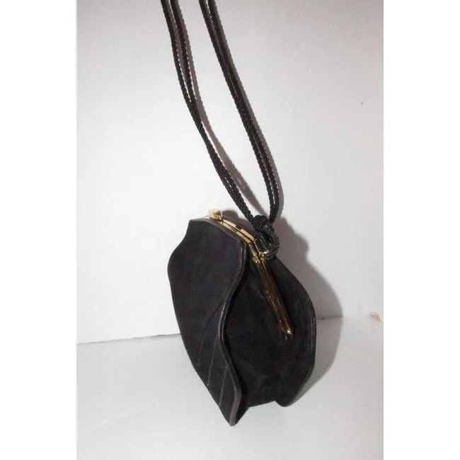 Fendi Shoulder Clutch Two Way Or Dark Navy Blue Suedegold Leather Cross Body Bag