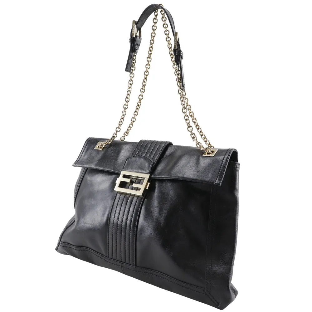 FENDI Tote Bag leather black 2WAYShoulder Chain tote Women Used