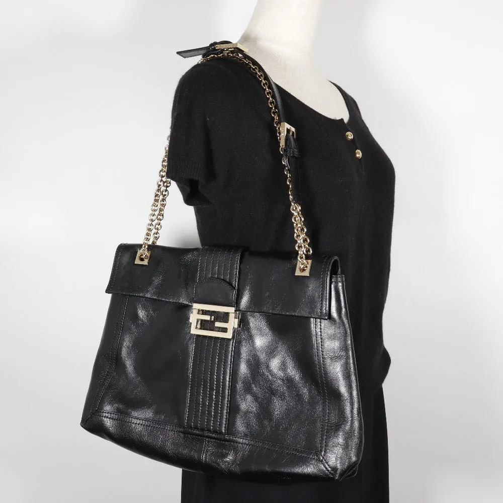 FENDI Tote Bag leather black 2WAYShoulder Chain tote Women Used
