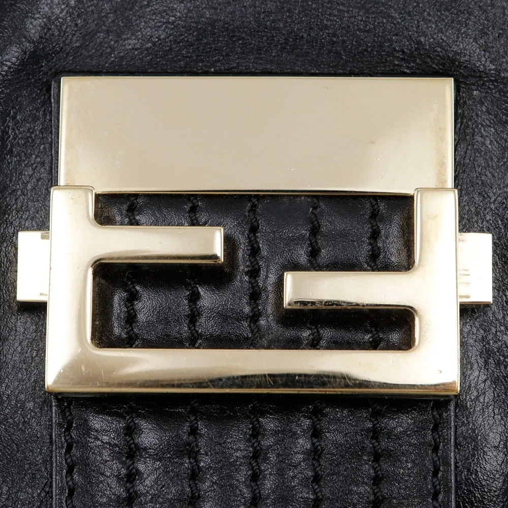 FENDI Tote Bag leather black 2WAYShoulder Chain tote Women Used