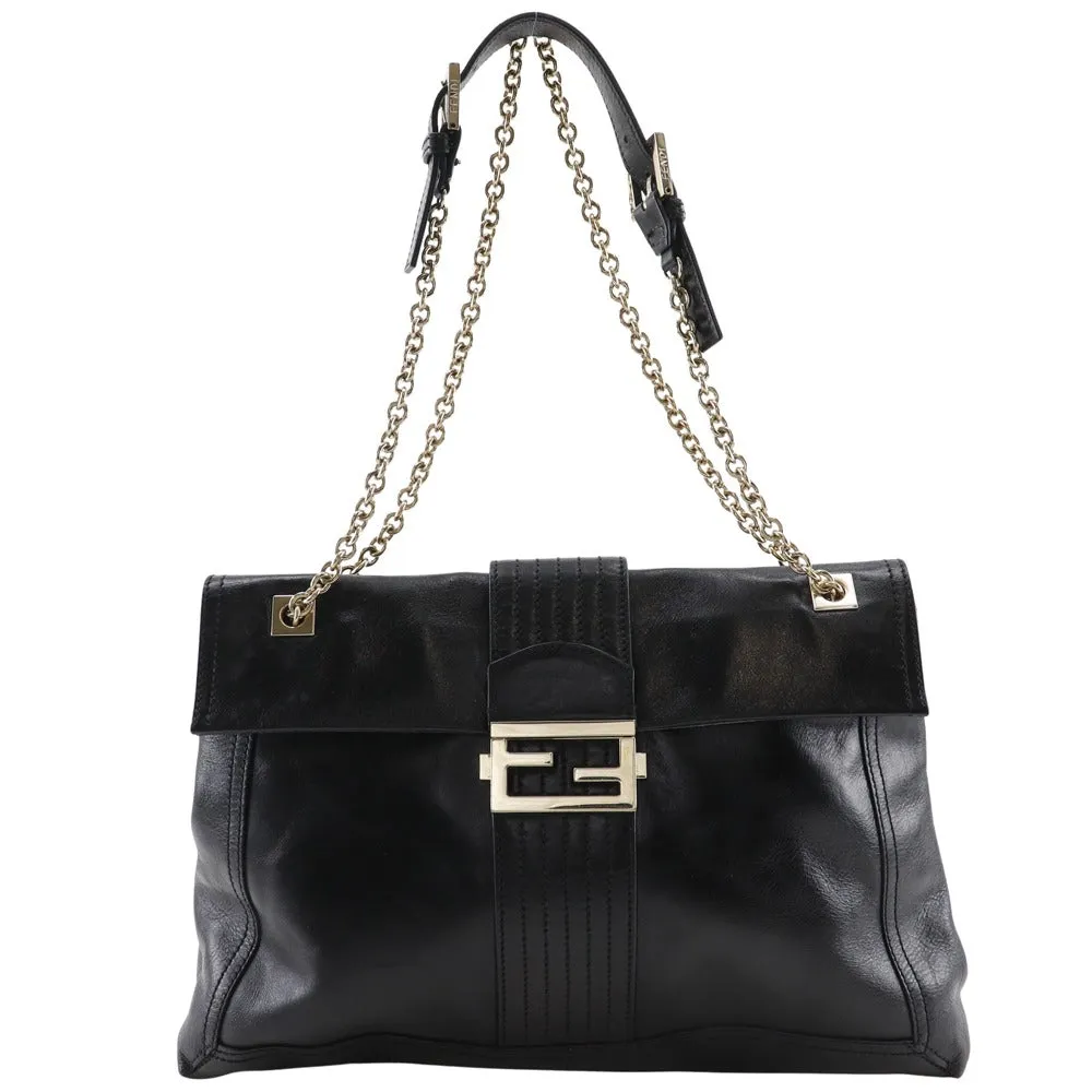 FENDI Tote Bag leather black 2WAYShoulder Chain tote Women Used