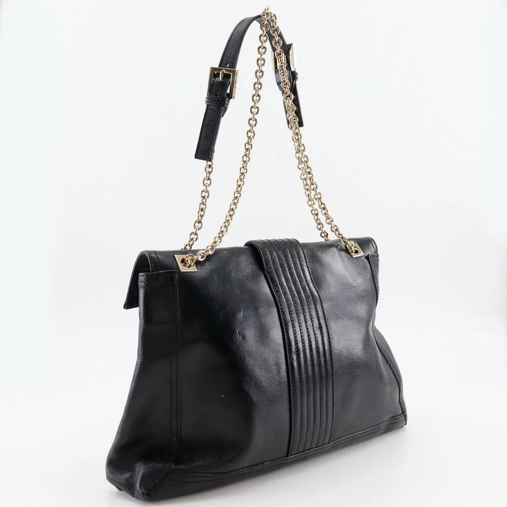 FENDI Tote Bag leather black 2WAYShoulder Chain tote Women Used