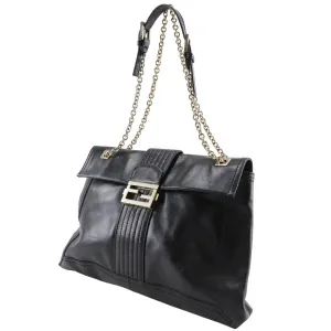 FENDI Tote Bag leather black 2WAYShoulder Chain tote Women Used