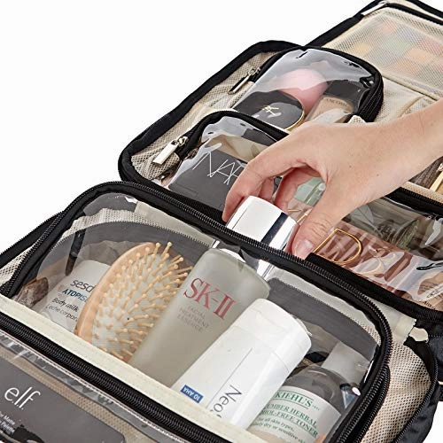 FINDCOZY Extra Large Toiletry Bag with Hanging Hook, Travel Makeup Case for Women, Cosmetic Organizer for Toiletries, Full-Sized Bottles, Beauty, Black