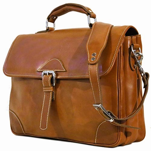 Floto Cortona Roller Buckle Briefcase Messenger Bag in Brown Tempesti Leather