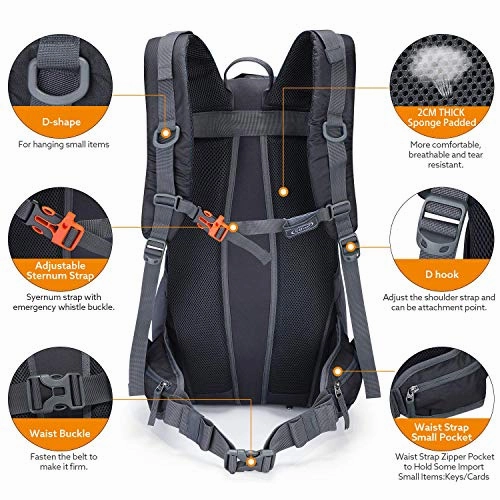 G4Free Black Hiking Backpack Backpacking Backpacks with Rain Cover Waterproof Bladder for Men