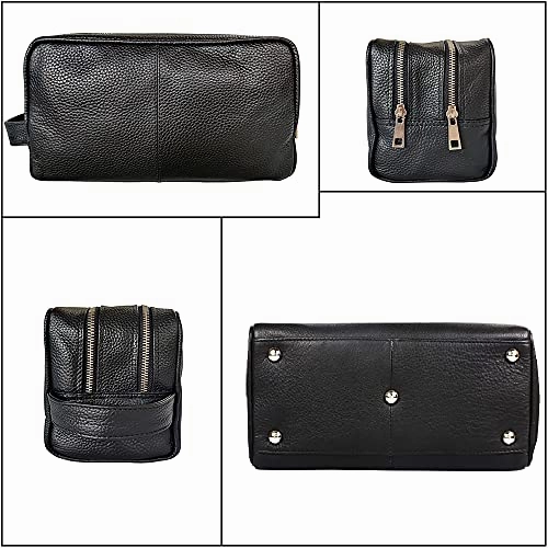 Genuine Leather Travel Toiletry Bag - Dopp Kit Travel Organizer By Rustic Town (Medium, Black)