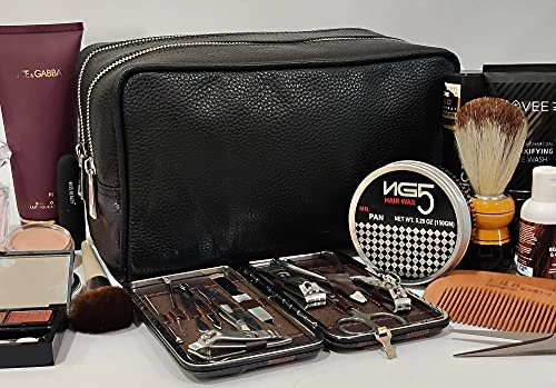 Genuine Leather Travel Toiletry Bag - Dopp Kit Travel Organizer By Rustic Town (Medium, Black)