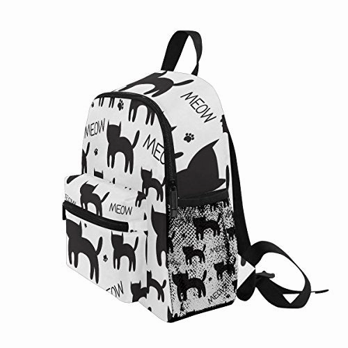 GIOVANIOR Cute Meow Black Cat Kitten Paws Travel School Backpack for Boys Girls Kids