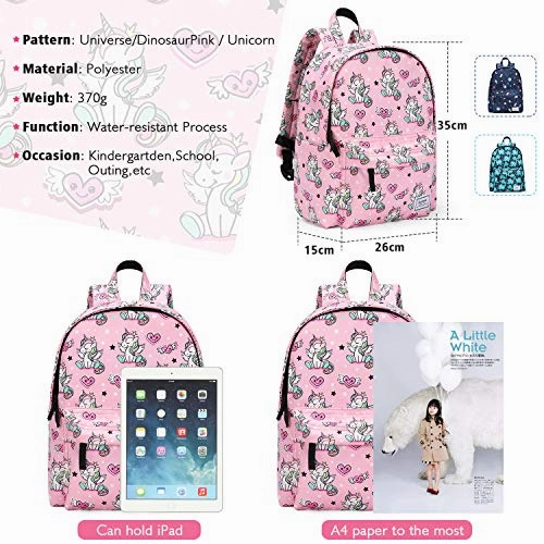 Gonex Kids Backpack Toddler Schoolbag Bookbag Preschool Backpacks Children Bag Gift for Kids Girls Kindergarten Elementary School Outing Pink Unicorn Pattern