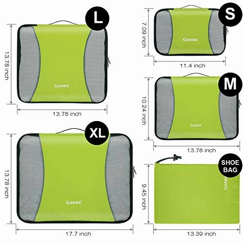 Gonex Rip-Stop Nylon Travel Organizers Packing Bags Light Green