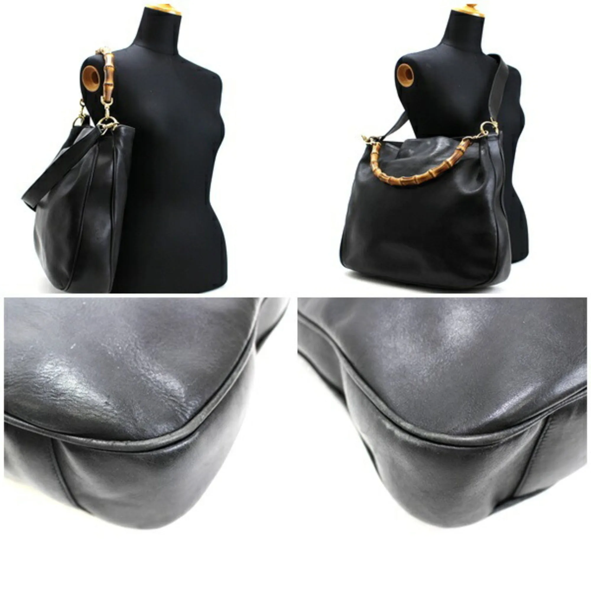 Gucci Bamboo 2WAY Handbag Shoulder Bag Leather Black GUCCI Ladies 2 Way