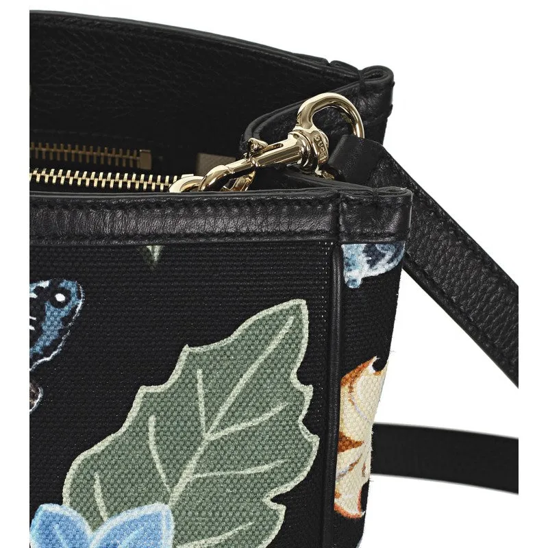 Gucci Black flora knight print canvas bamboo tote bag