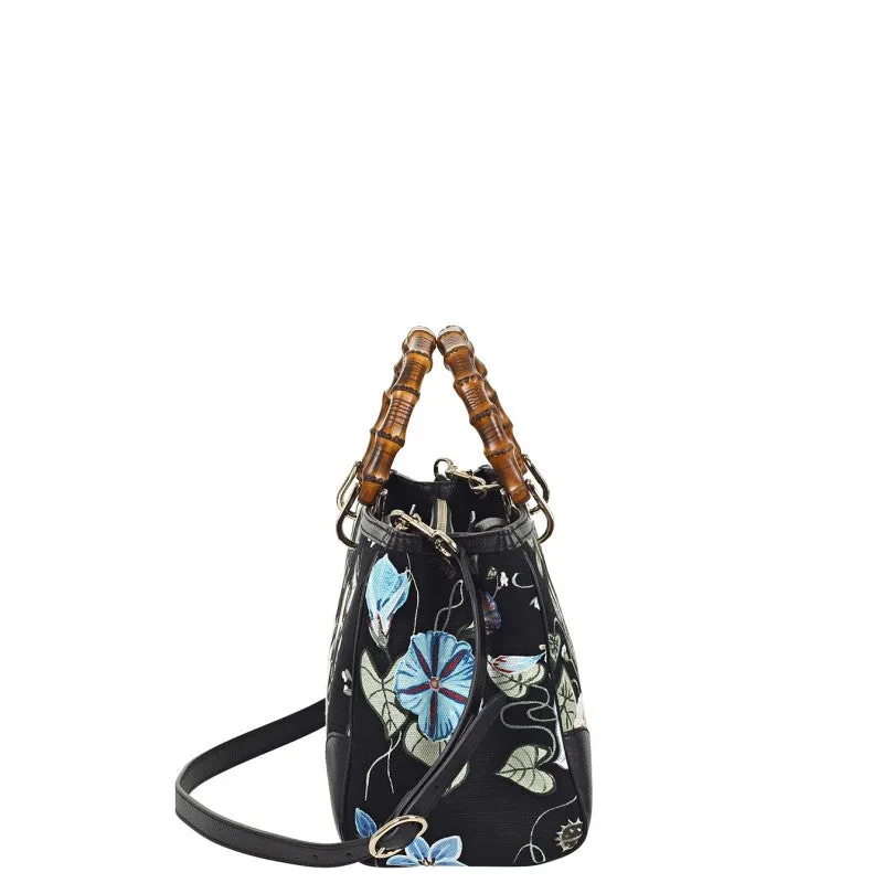 Gucci Black flora knight print canvas bamboo tote bag