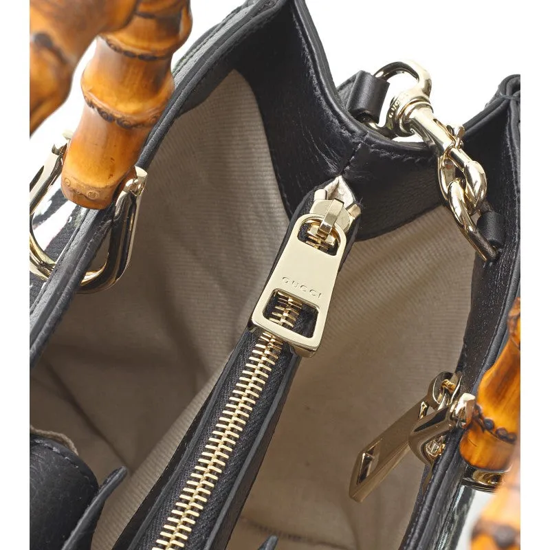 Gucci Black flora knight print canvas bamboo tote bag