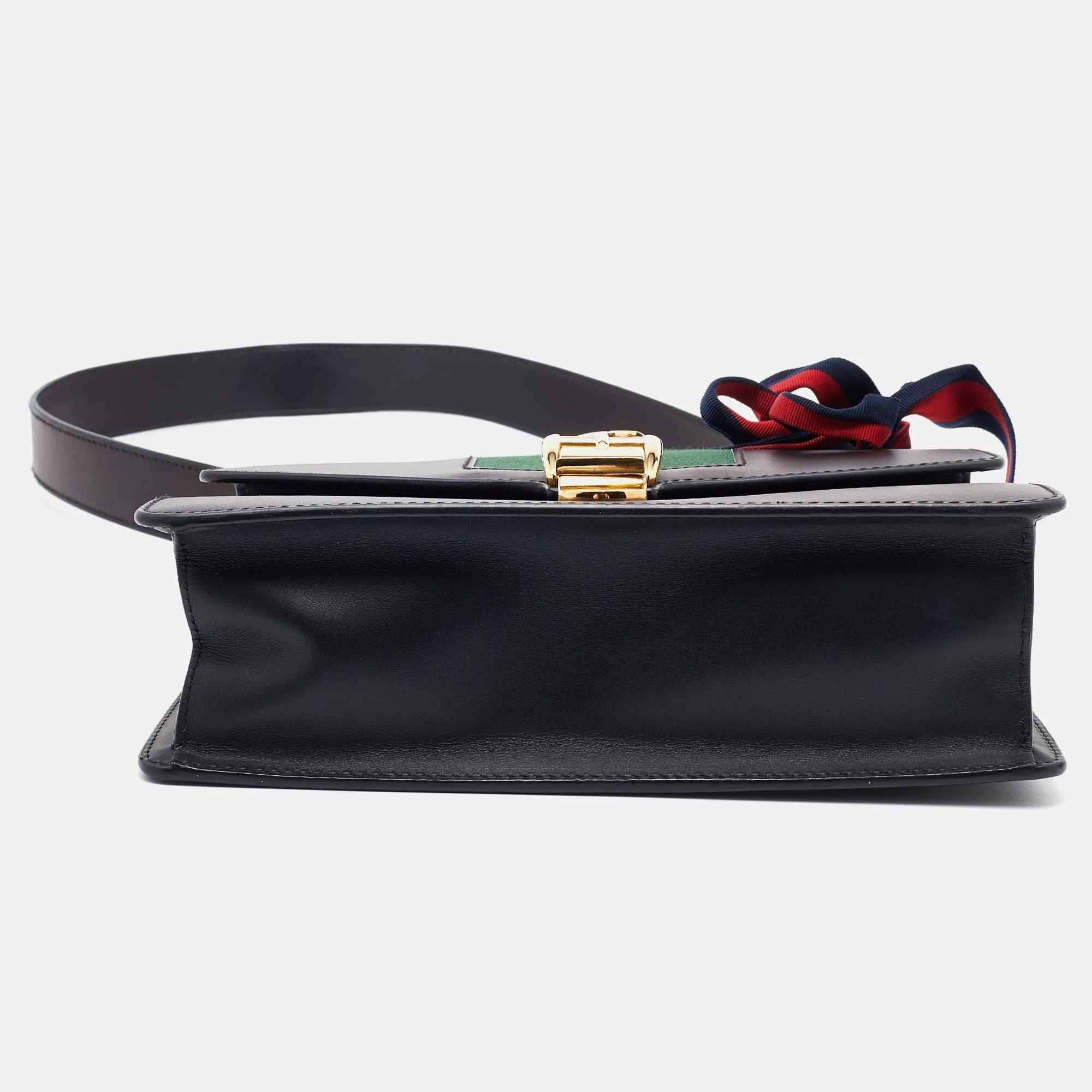 Gucci Black Leather Small Web Sylvie Flap Shoulder Bag
