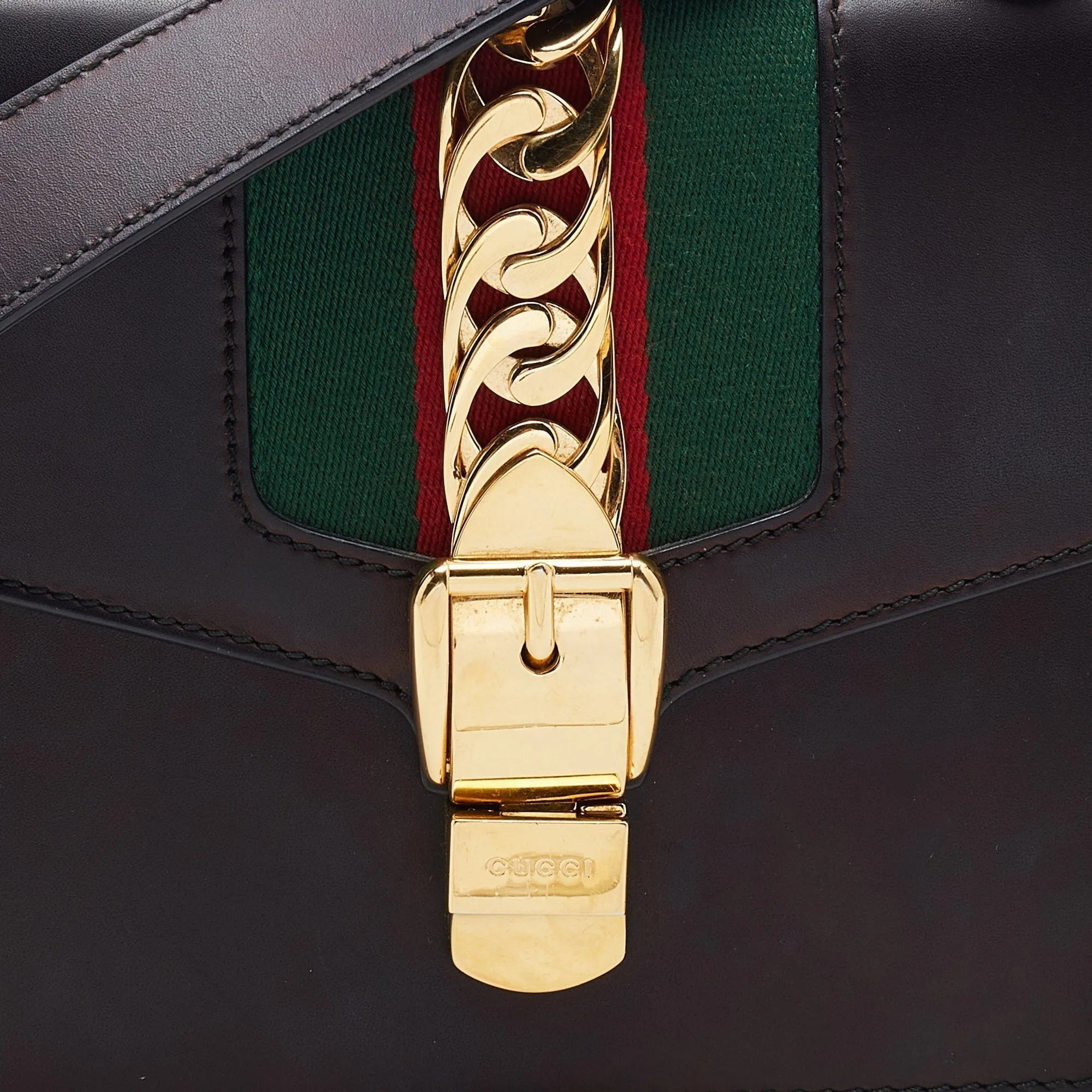 Gucci Black Leather Small Web Sylvie Flap Shoulder Bag