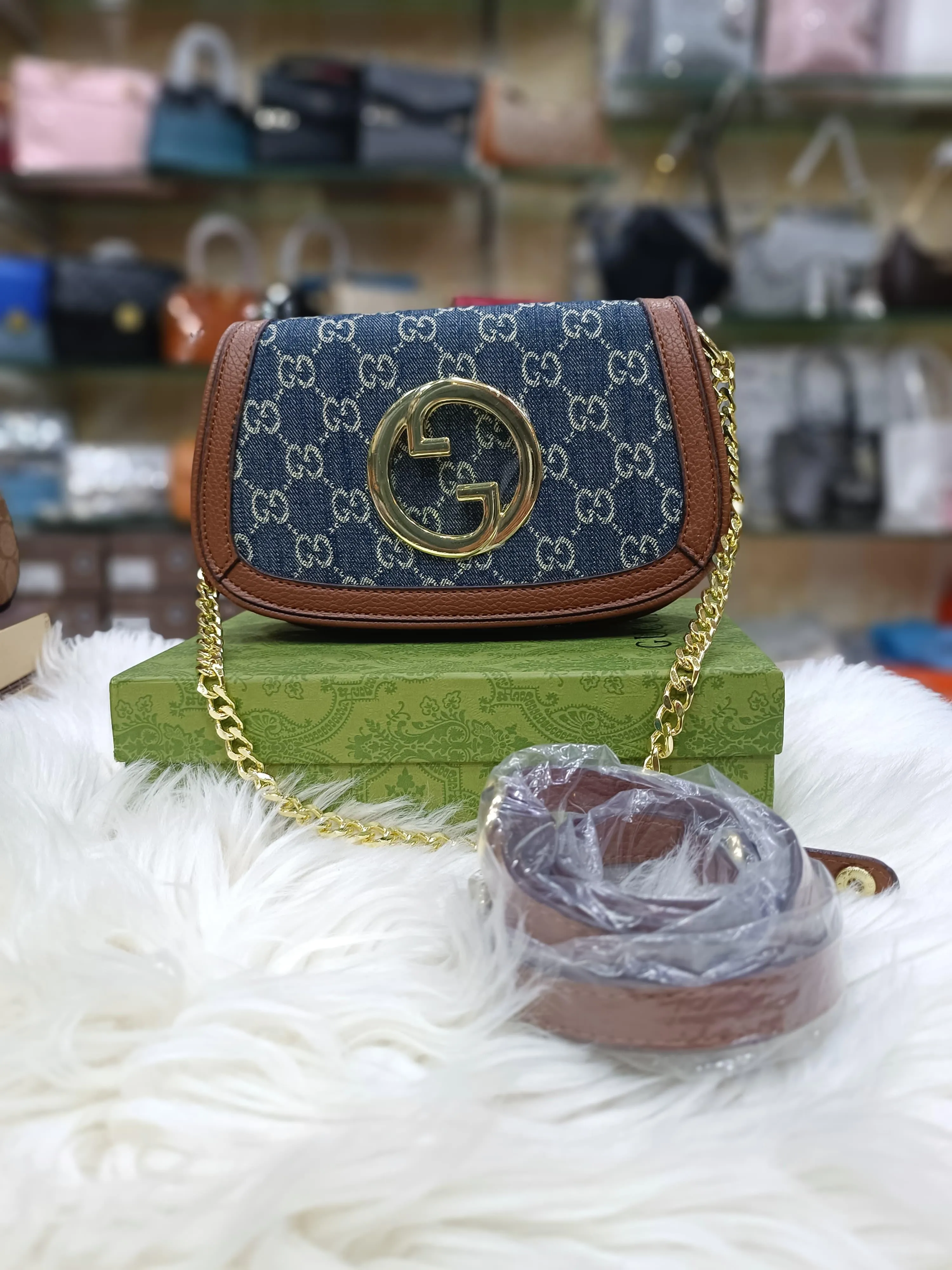 GUCCI BLONDIE SMALL SHOULDER BAG ?C LUXURY & STYLE (Brown/Blue-2)