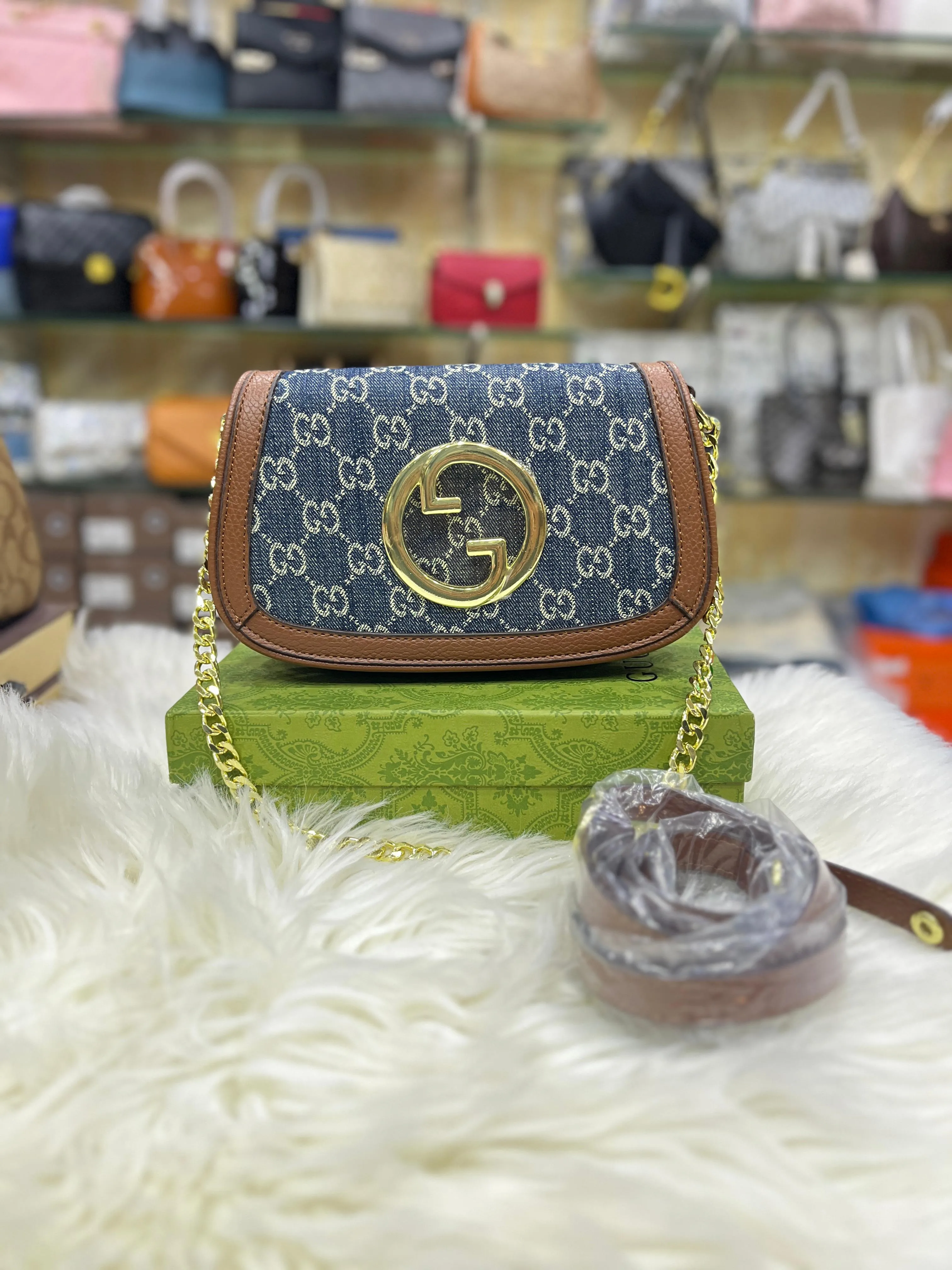 GUCCI BLONDIE SMALL SHOULDER BAG ?C LUXURY & STYLE (Brown/Blue-2)