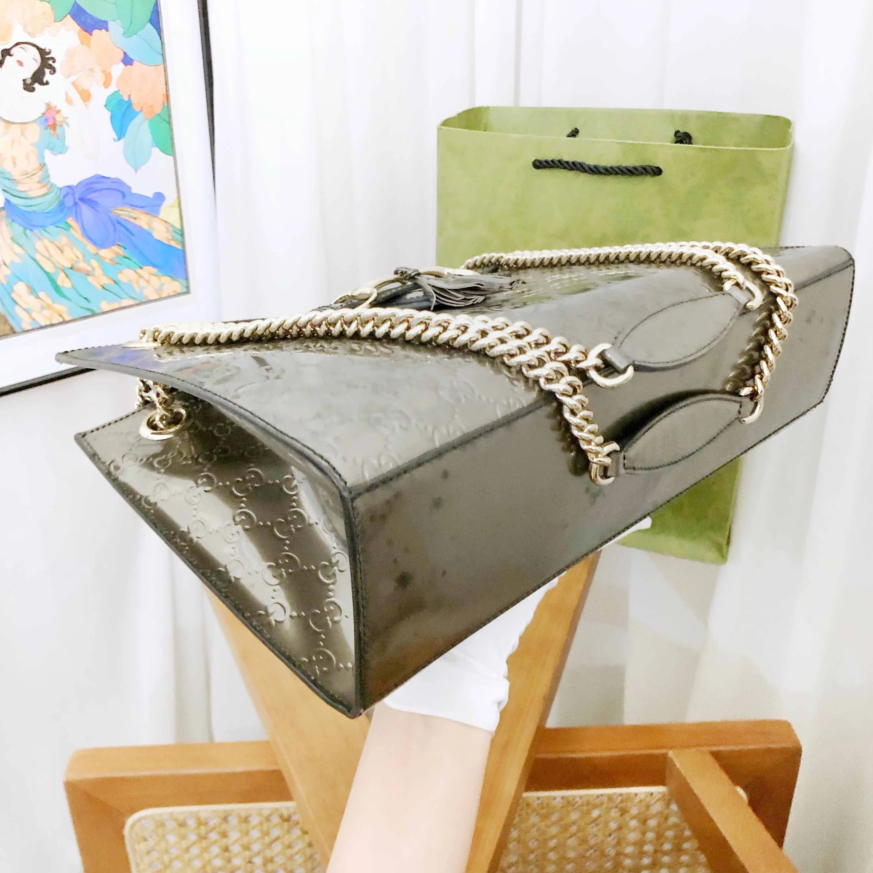 Gucci Emily Shoulder Bag in Metallic Grey - Preloved Luxury Designer Bag