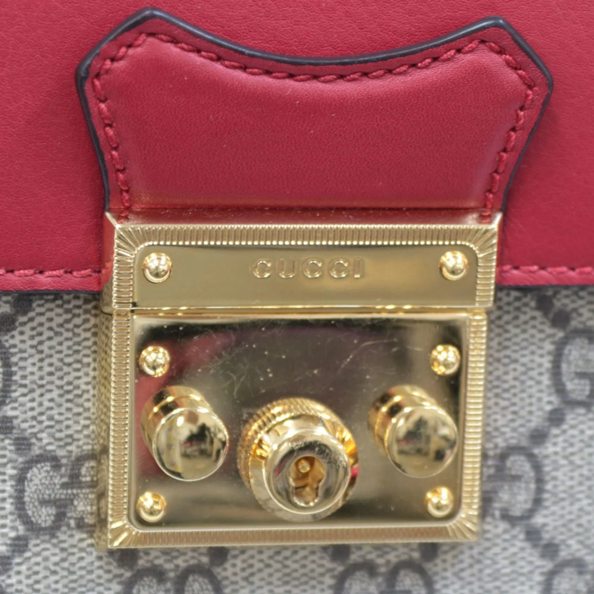 Gucci Handbag 2WAY Bag Shoulder Padlock GC Small Red Ladies