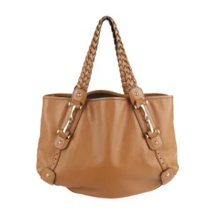 Gucci Horsebit Shoulder Bag 336653 Leather Brown Braided Tote Handbag Shopping