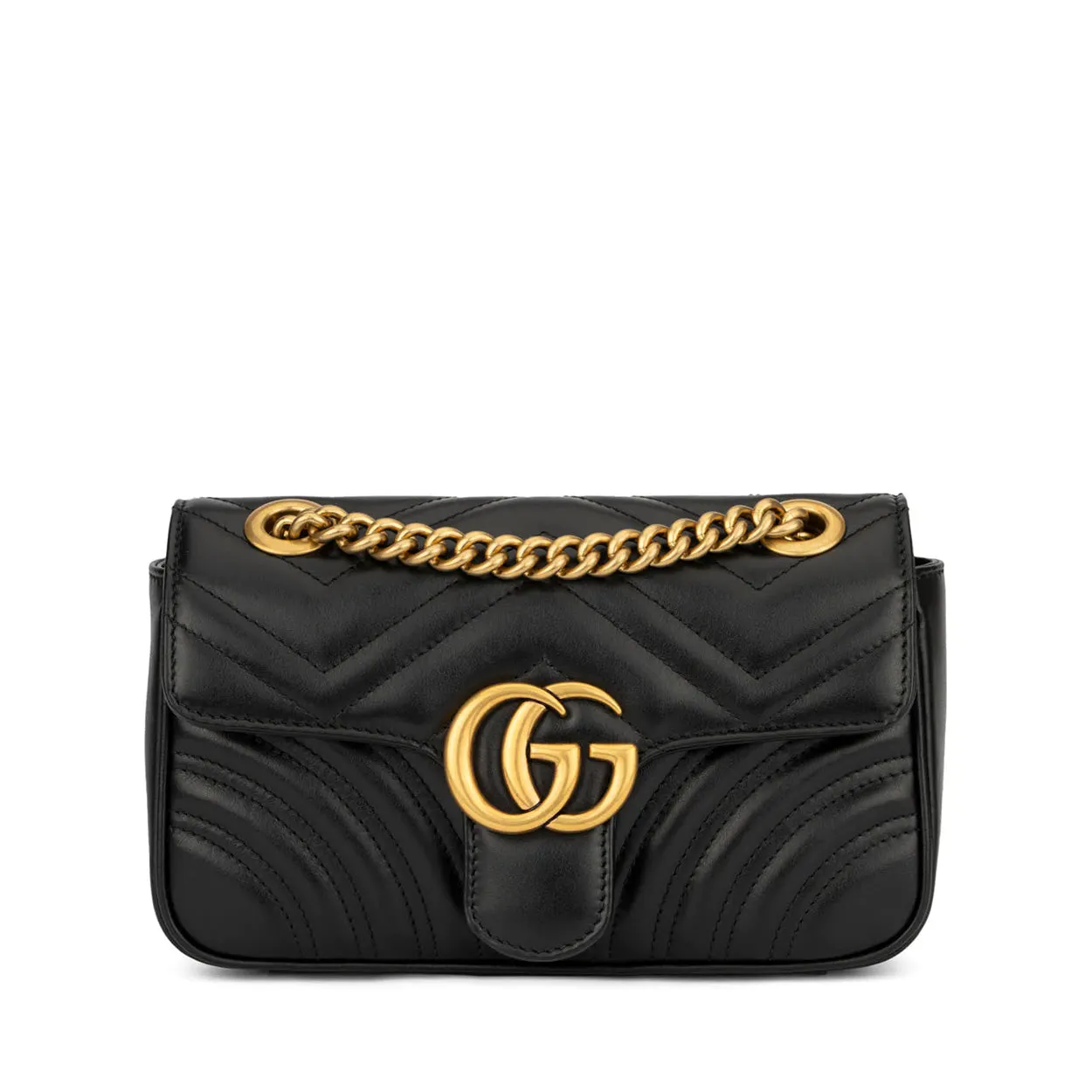 Gucci Marmont 446744 DTDIT 1000 Women's Black Matelass?? Leather Mini Shoulder Bag (GG2078)