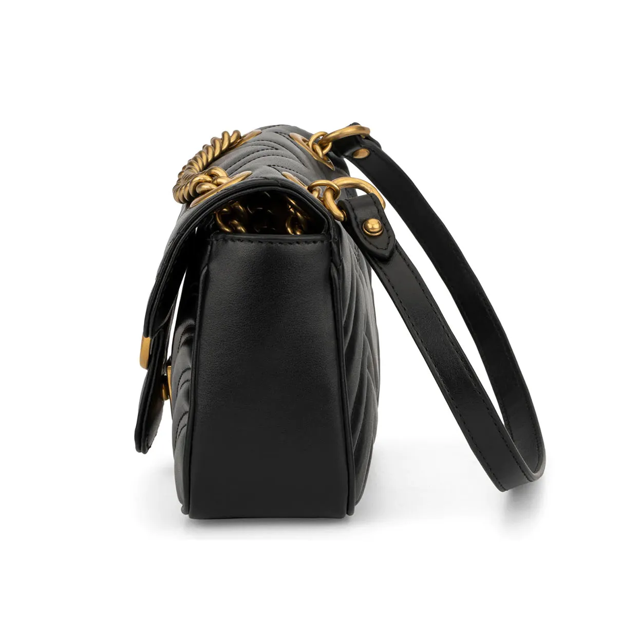 Gucci Marmont 446744 DTDIT 1000 Women's Black Matelass?? Leather Mini Shoulder Bag (GG2078)