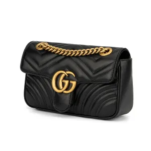 Gucci Marmont 446744 DTDIT 1000 Women's Black Matelass?? Leather Mini Shoulder Bag (GG2078)