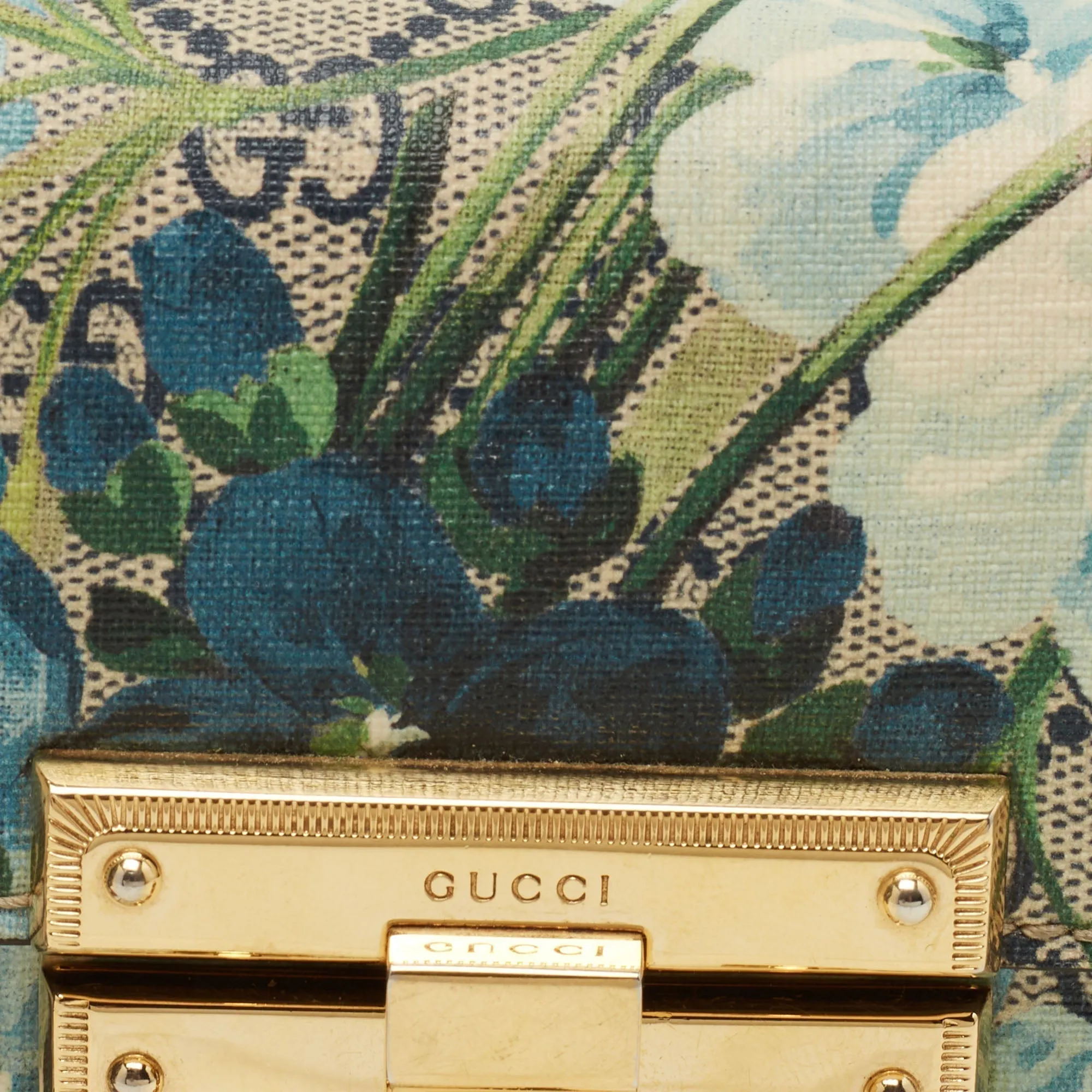 Gucci Multicolor GG Supreme Blooms Canvas and Leather Small Padlock Shoulder Bag