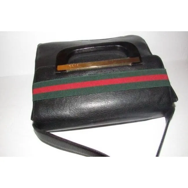 Gucci Ophidia Top Handle W Two Way Stripe Accent Black With Red And Green Leather Shoulder Bag