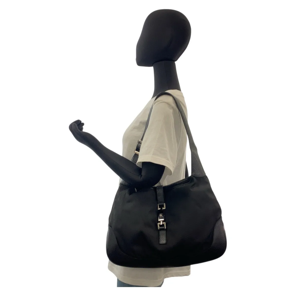 GUCCI Shoulder Bag 001 3346 Nylon, Leather Black black Jackie Women Used