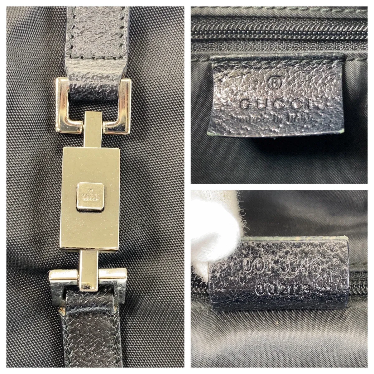 GUCCI Shoulder Bag 001 3346 Nylon, Leather Black black Jackie Women Used
