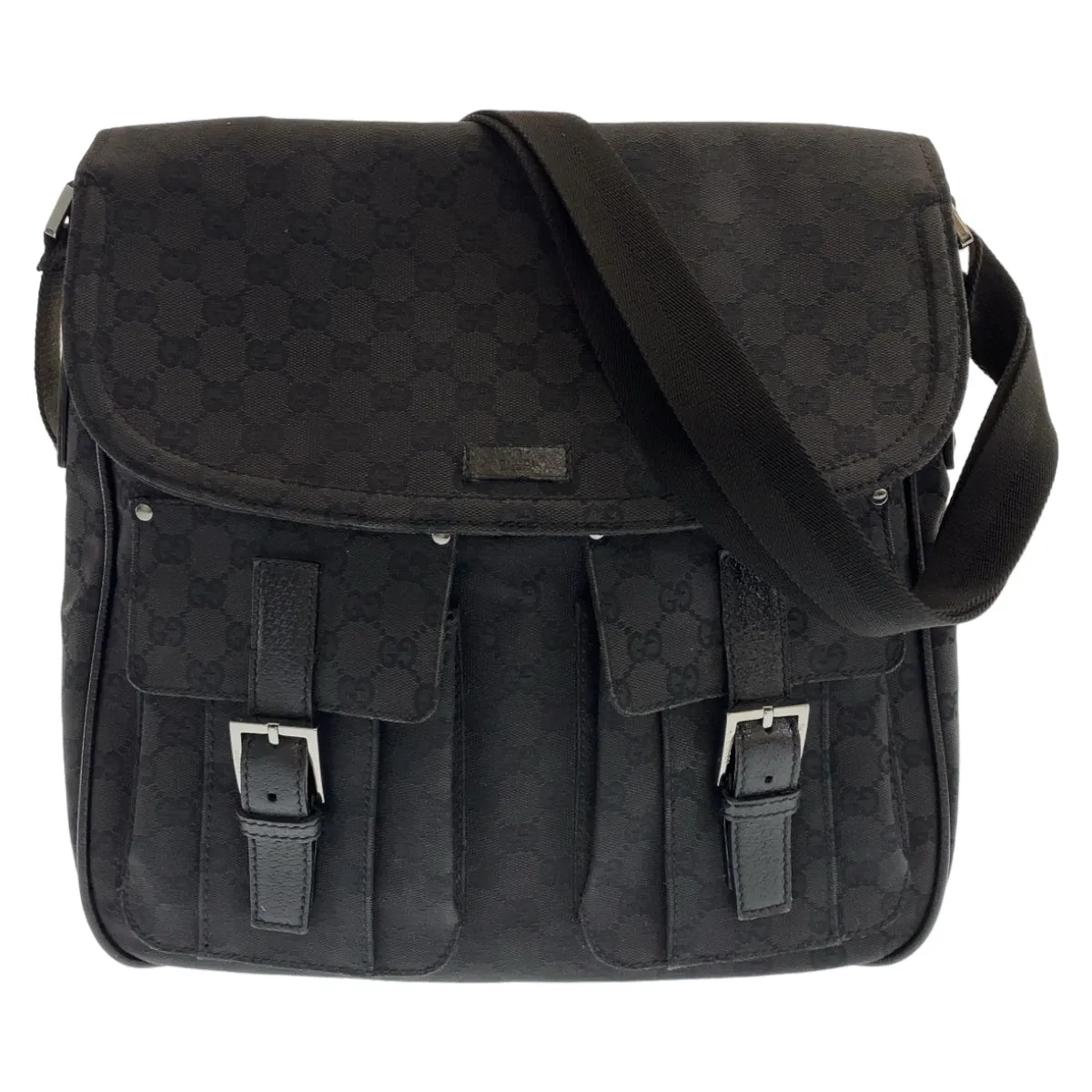 GUCCI Shoulder Bag 114269 GG canvas, leather Black Silver Metal Crossbody Shoulder Bag Messenger Bag mens Used
