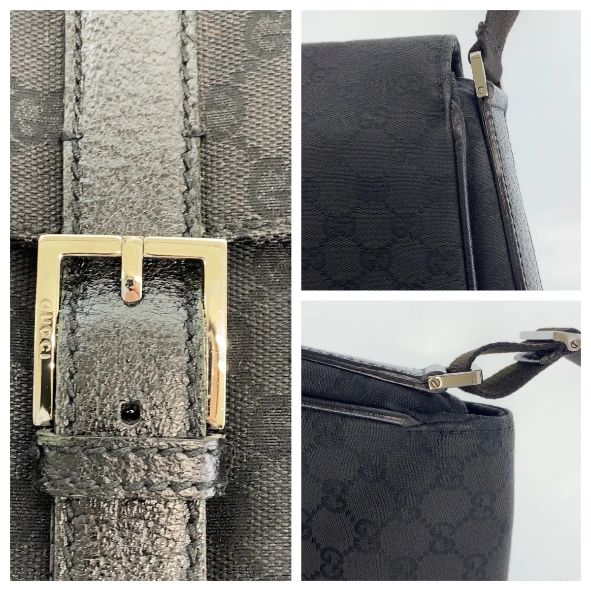 GUCCI Shoulder Bag 114269 GG canvas, leather Black Silver Metal Crossbody Shoulder Bag Messenger Bag mens Used