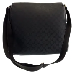 GUCCI Shoulder Bag 114269 GG canvas, leather Black Silver Metal Crossbody Shoulder Bag Messenger Bag mens Used