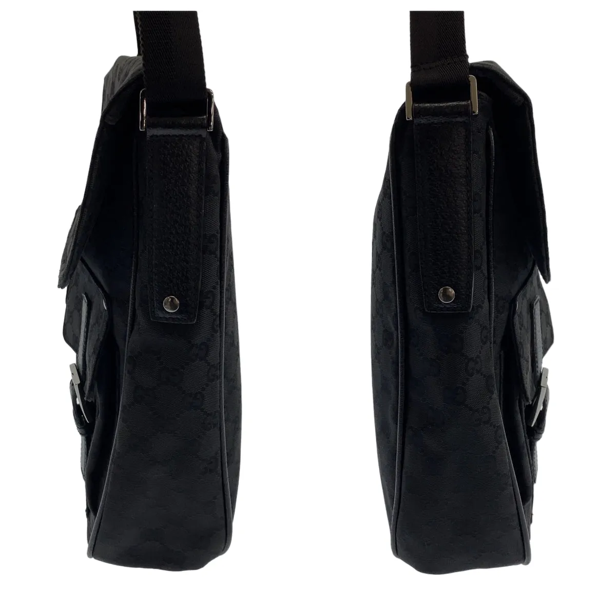 GUCCI Shoulder Bag 114269 GG canvas, leather Black Silver Metal Crossbody Shoulder Bag Messenger Bag mens Used