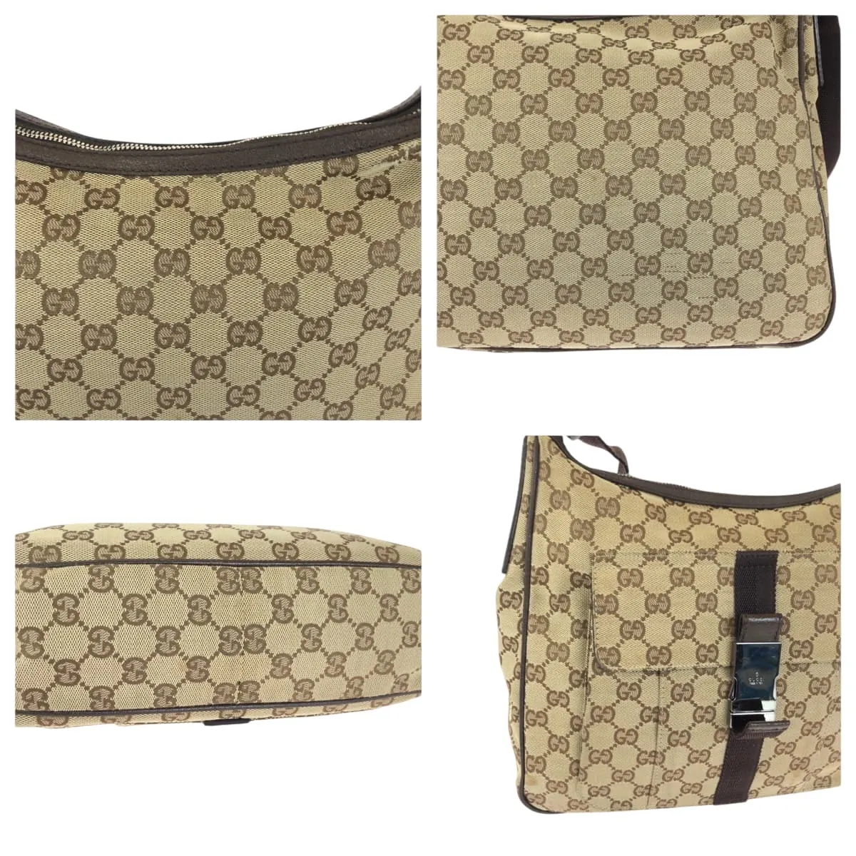 GUCCI Shoulder Bag 131211 GG canvas Beige Brown SilverMetal Shoulder Bag Crossbody Women Used