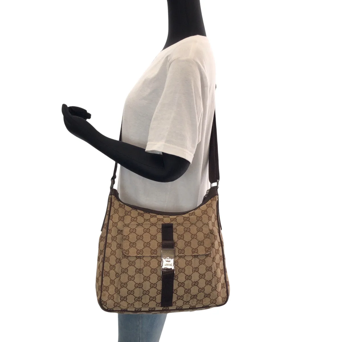 GUCCI Shoulder Bag 131211 GG canvas Beige Brown SilverMetal Shoulder Bag Crossbody Women Used