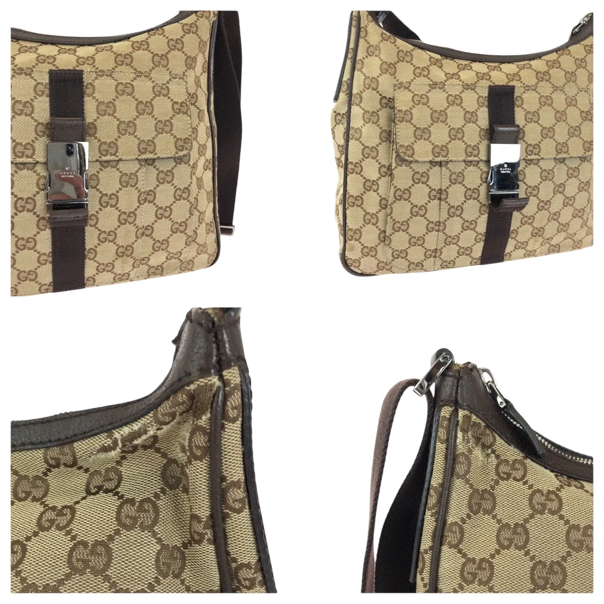 GUCCI Shoulder Bag 131211 GG canvas Beige Brown SilverMetal Shoulder Bag Crossbody Women Used