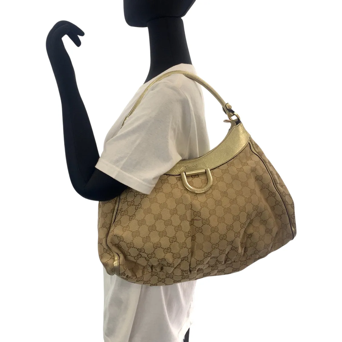 GUCCI Shoulder Bag 189833 GG canvas Beige Gold GoldMetal Hobo One Shoulder Bag Abbey Women Used